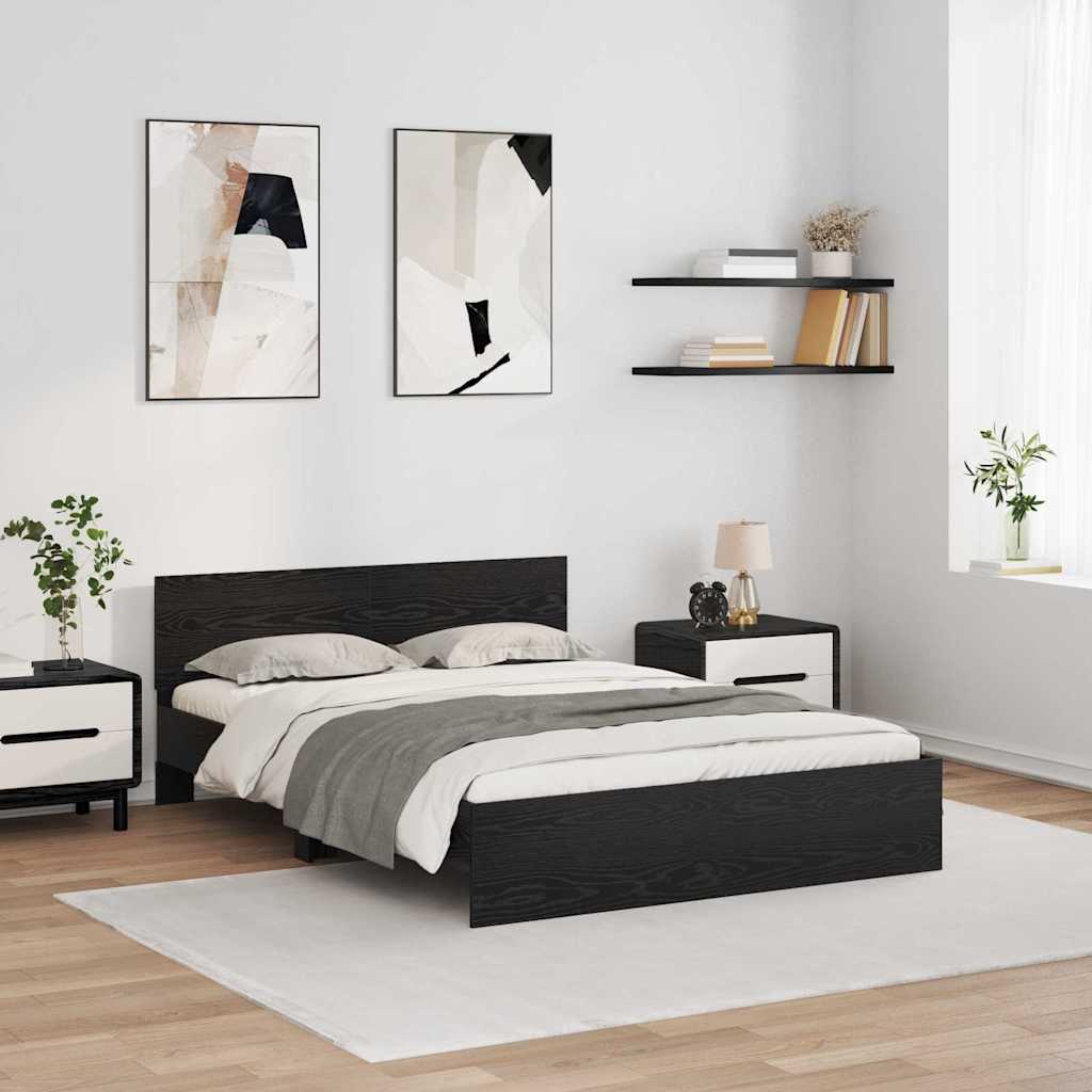 Bedframe met hoofdeinde Zwart Eiken 160 x 200 cm Bewerkt hout is nu te koop bij PeponiXL, paradijselijk wonen!