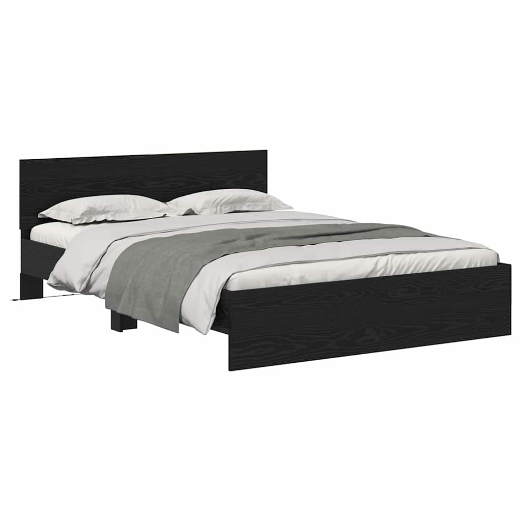 Bedframe met hoofdeinde Zwart Eiken 160 x 200 cm Bewerkt hout is nu te koop bij PeponiXL, paradijselijk wonen!