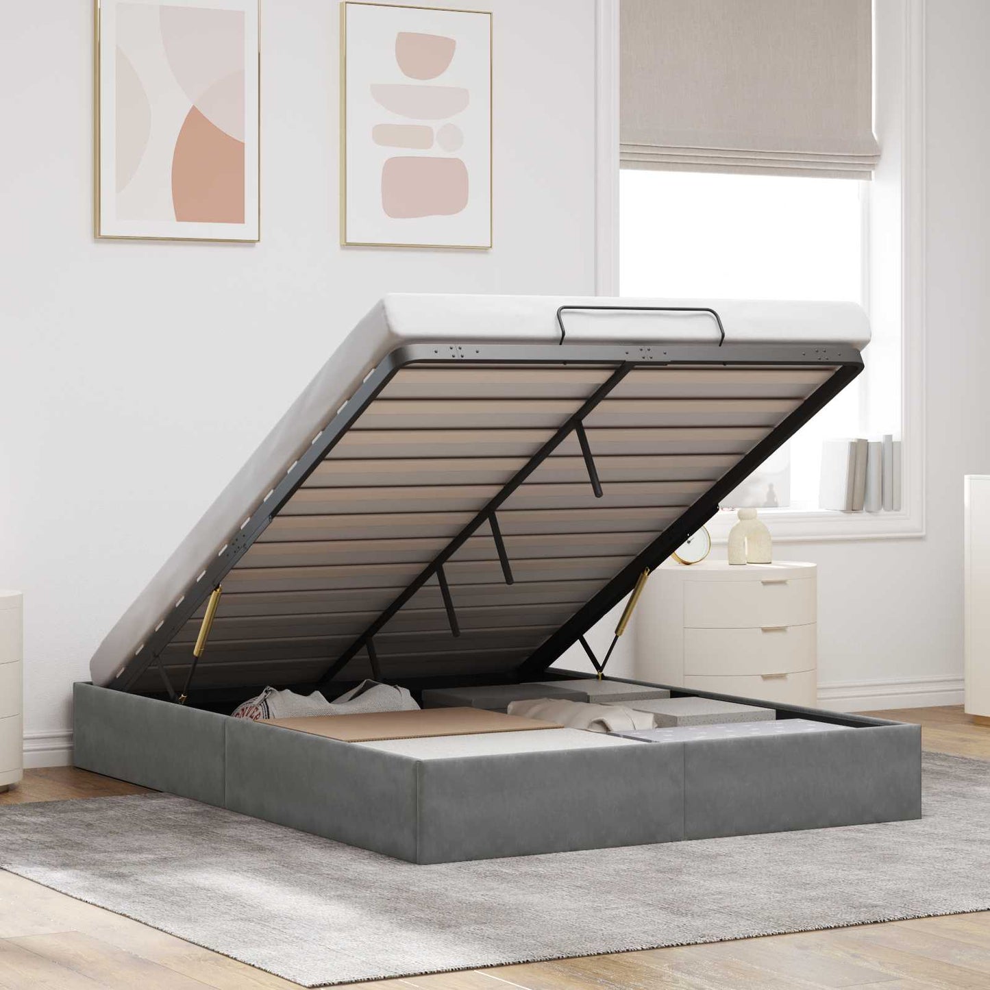 Ottoman Bedframe Donkergrijs 153 x 203 cm Fluweel is nu te koop bij PeponiXL, paradijselijk wonen!