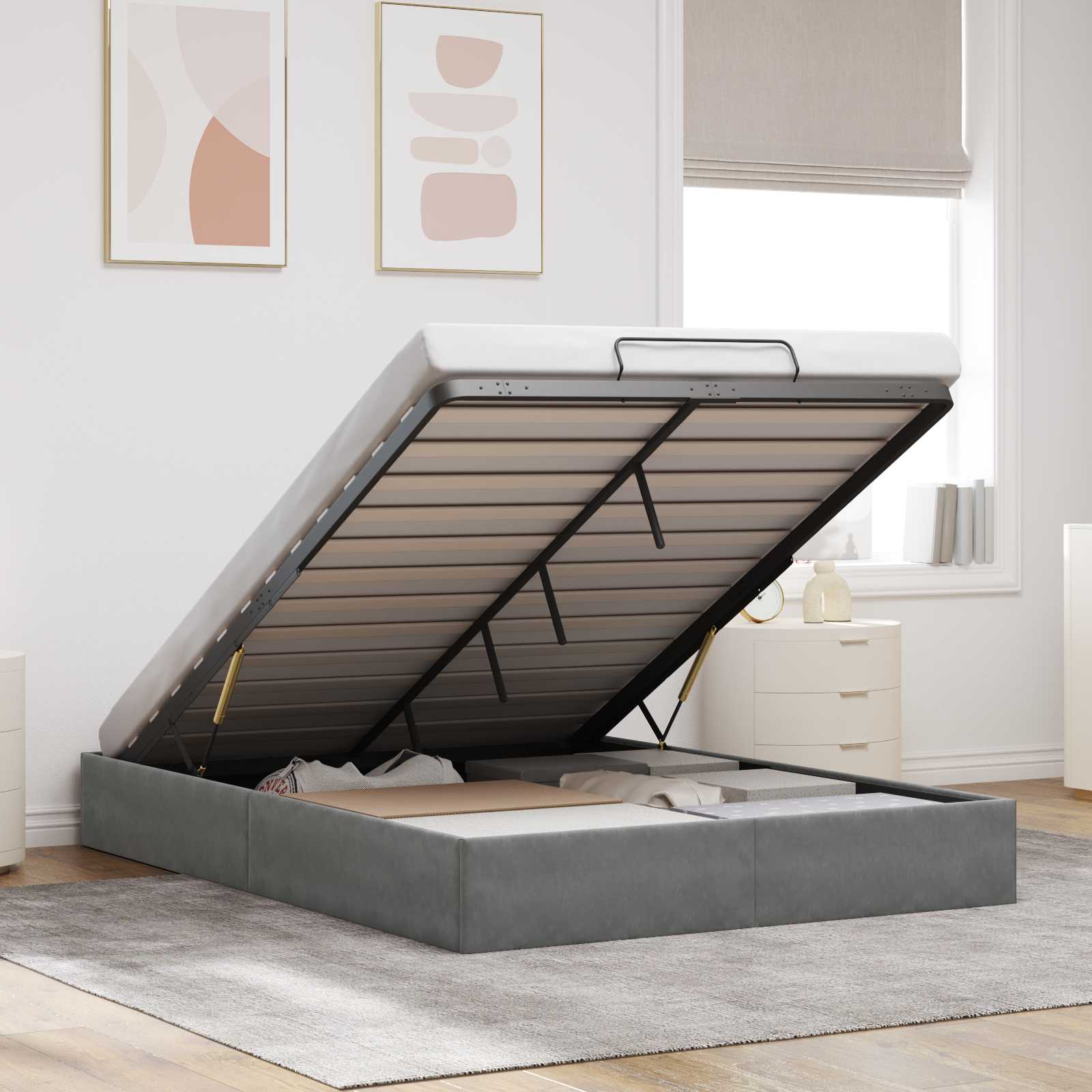 Ottoman Bedframe Donkergrijs 153 x 203 cm Fluweel is nu te koop bij PeponiXL, paradijselijk wonen!