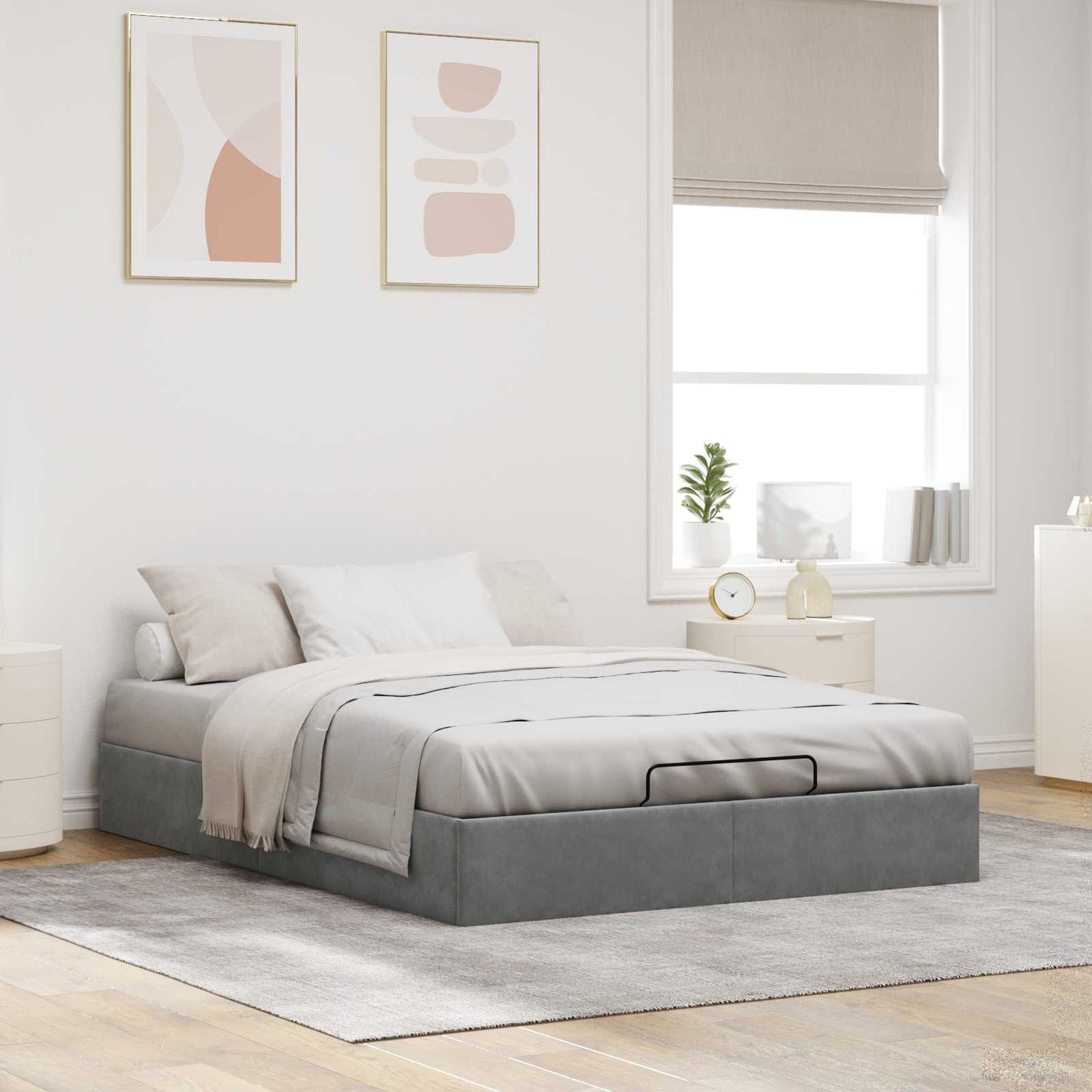 Ottoman Bedframe Donkergrijs 153 x 203 cm Fluweel is nu te koop bij PeponiXL, paradijselijk wonen!