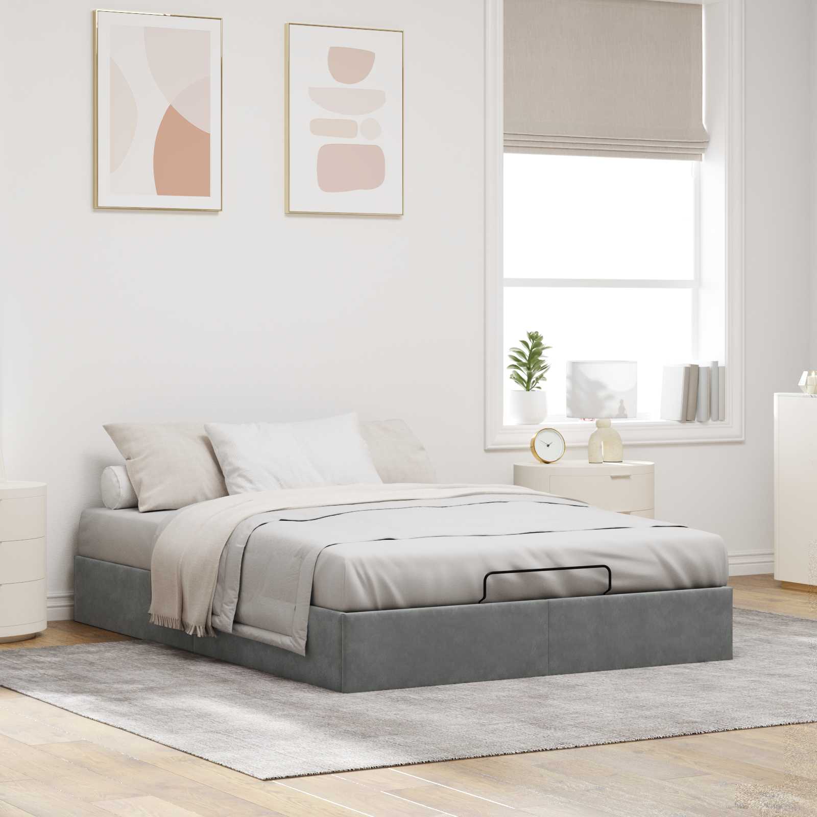Ottoman Bedframe Donkergrijs 153 x 203 cm Fluweel is nu te koop bij PeponiXL, paradijselijk wonen!