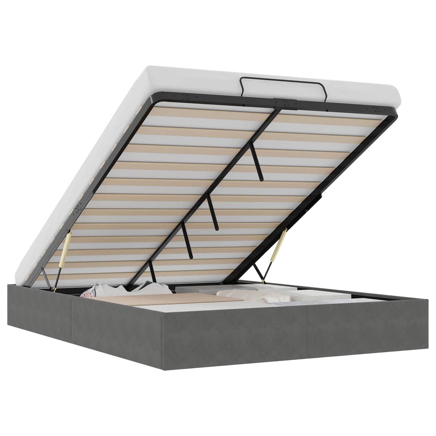 Ottoman Bedframe Donkergrijs 153 x 203 cm Fluweel is nu te koop bij PeponiXL, paradijselijk wonen!
