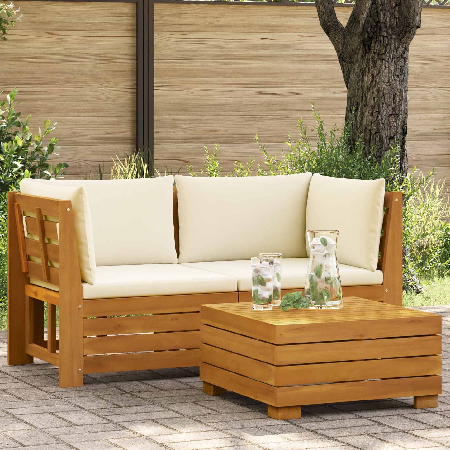 Tuin loungeset met kussen 2 Stuk Bruin Massief Acaciahout is nu te koop bij PeponiXL, paradijselijk wonen!