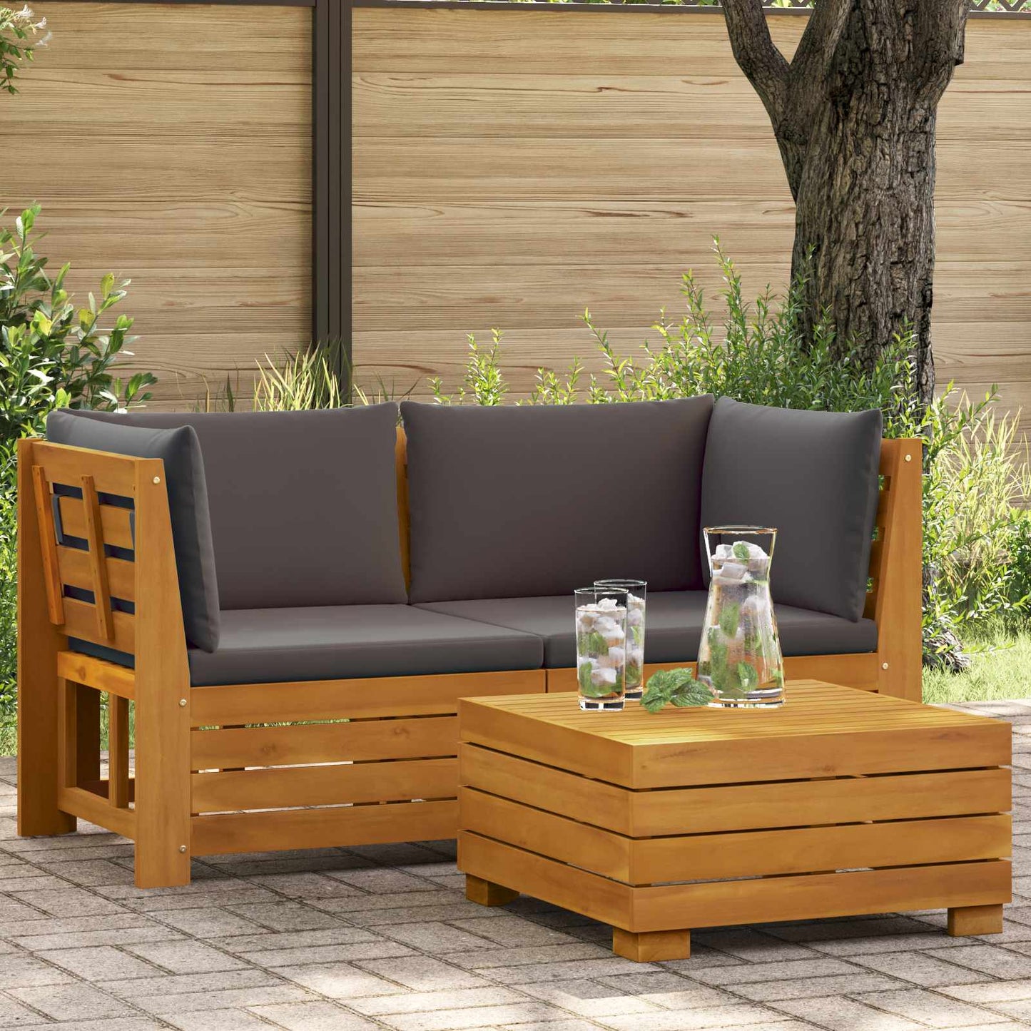 2-delige Tuin loungeset Massief Acaciahout Bruin is nu te koop bij PeponiXL, paradijselijk wonen!