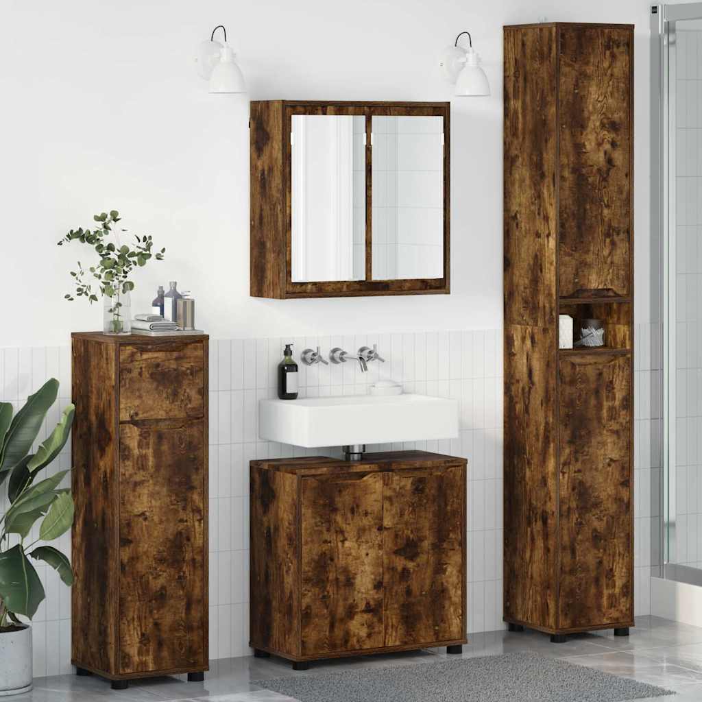 Badkamermeubelset met lade 4 pcs Gerookt eiken Bewerkt hout is nu te koop bij PeponiXL, paradijselijk wonen!