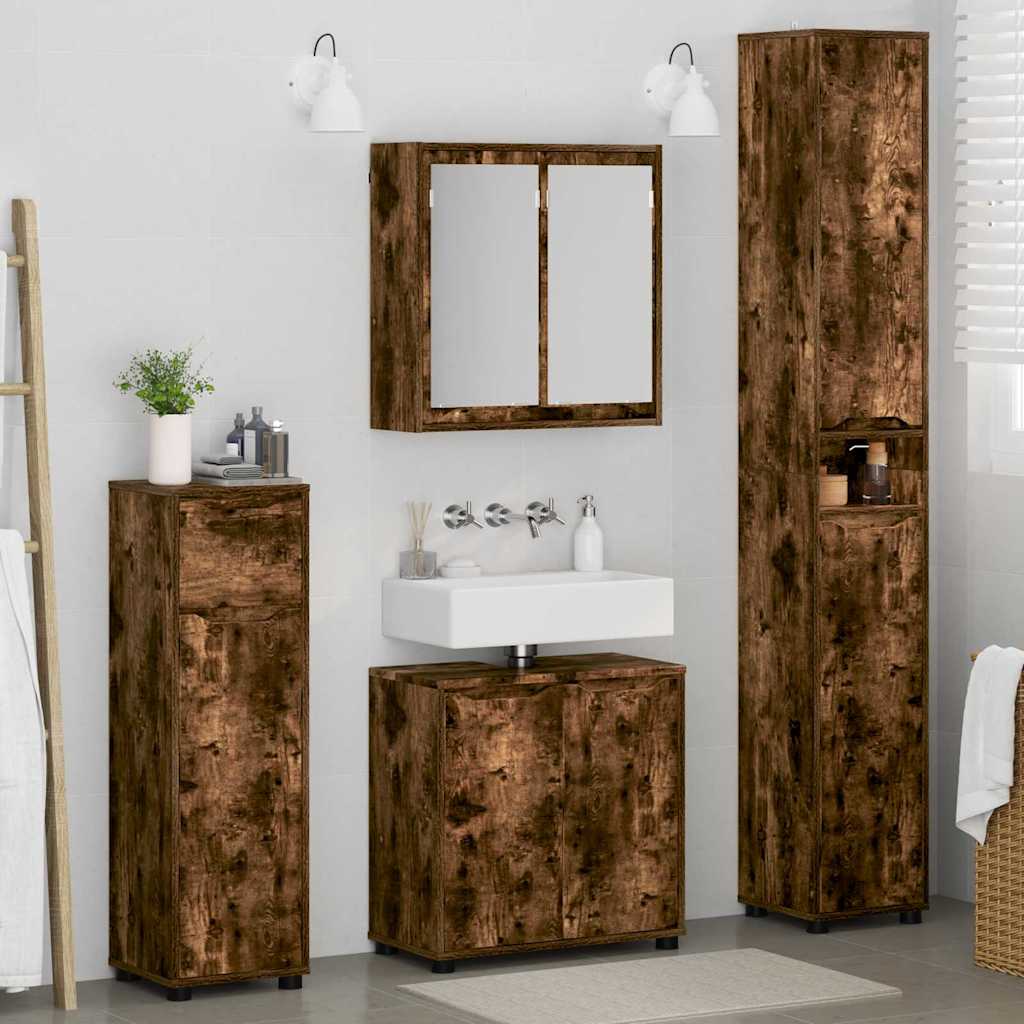 Badkamermeubelset met lade 4 pcs Gerookt eiken Bewerkt hout is nu te koop bij PeponiXL, paradijselijk wonen!