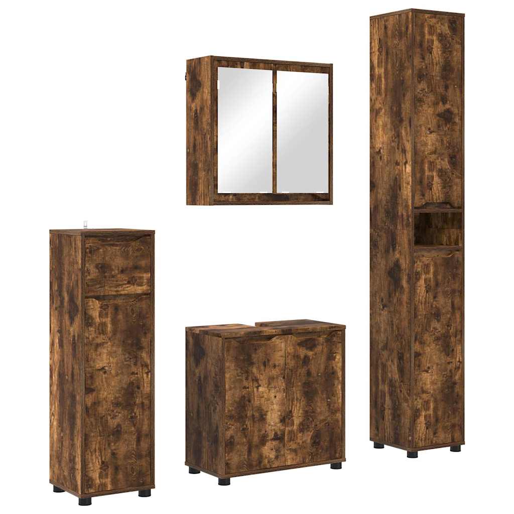 Badkamermeubelset met lade 4 pcs Gerookt eiken Bewerkt hout is nu te koop bij PeponiXL, paradijselijk wonen!