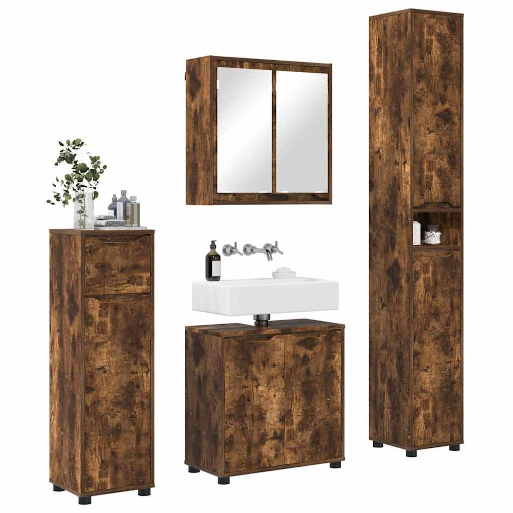 Badkamermeubelset met lade 4 pcs Gerookt eiken Bewerkt hout is nu te koop bij PeponiXL, paradijselijk wonen!