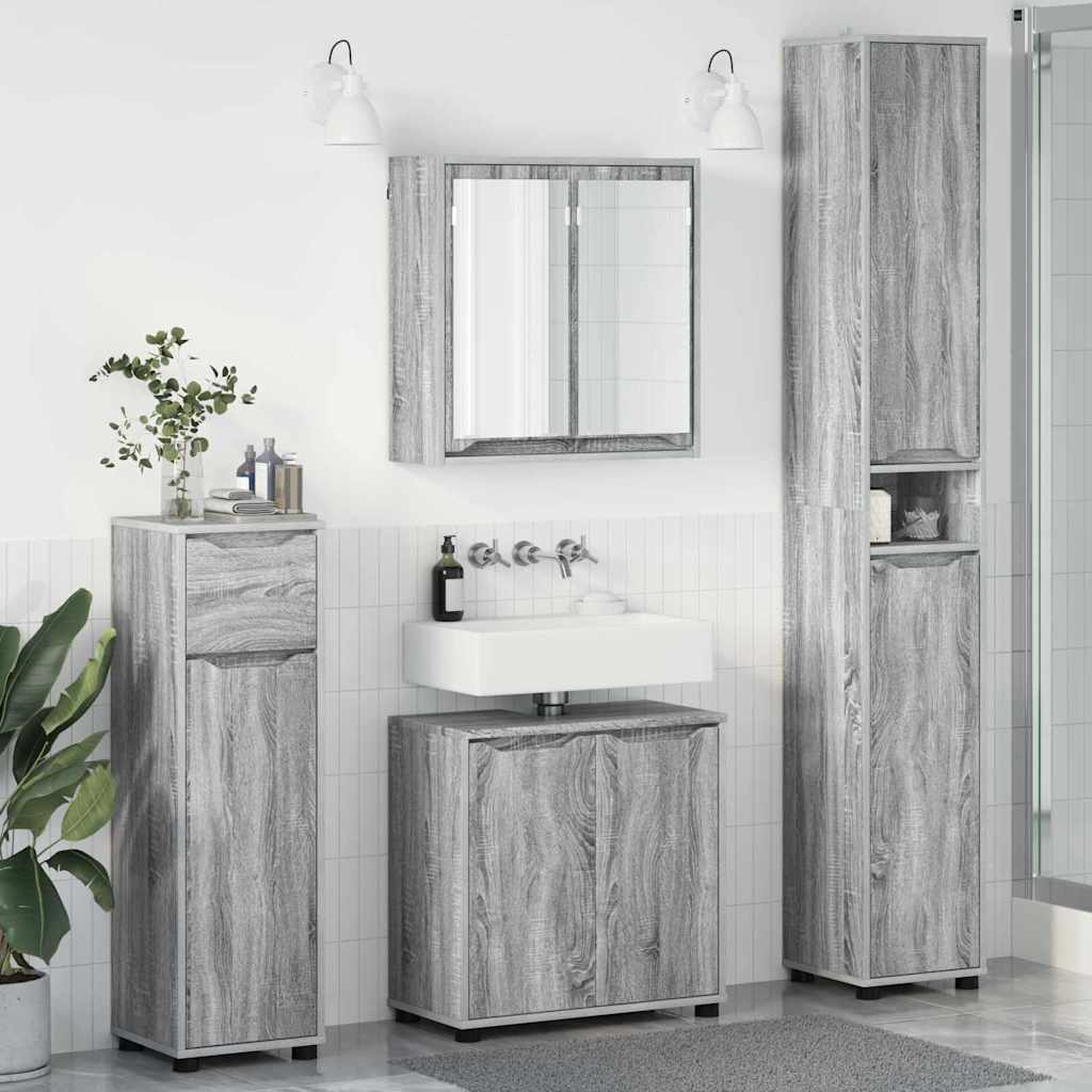 Badkamermeubelset met lade 4 pcs Grijs Sonoma Bewerkt hout is nu te koop bij PeponiXL, paradijselijk wonen!