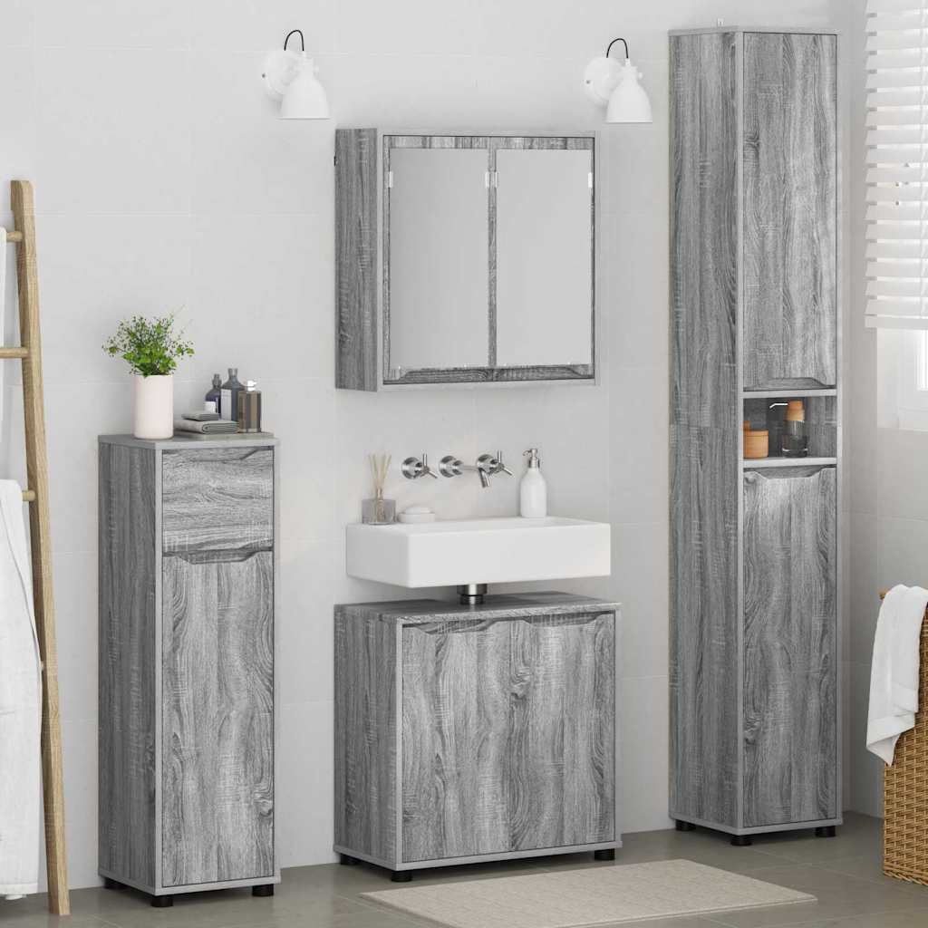 Badkamermeubelset met lade 4 pcs Grijs Sonoma Bewerkt hout is nu te koop bij PeponiXL, paradijselijk wonen!