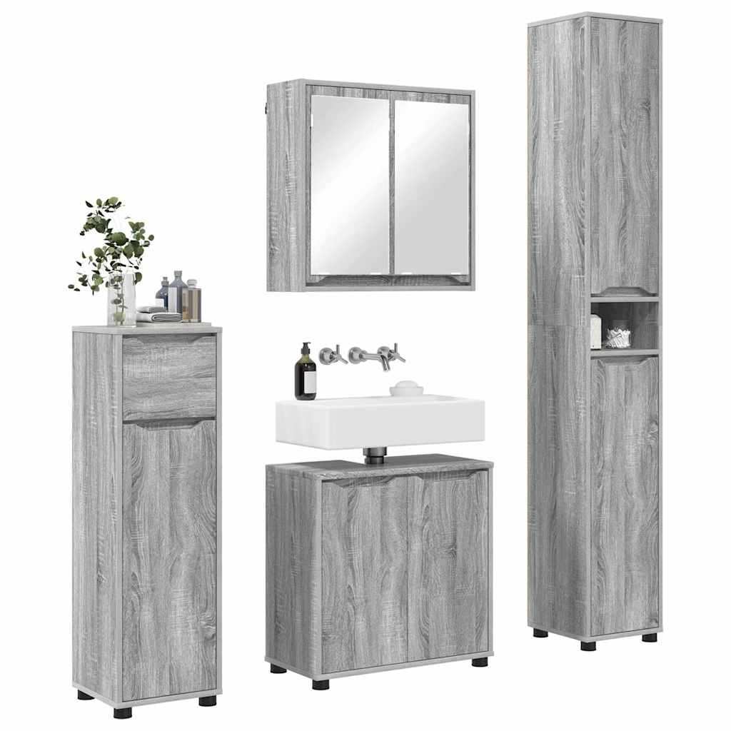 Badkamermeubelset met lade 4 pcs Grijs Sonoma Bewerkt hout is nu te koop bij PeponiXL, paradijselijk wonen!