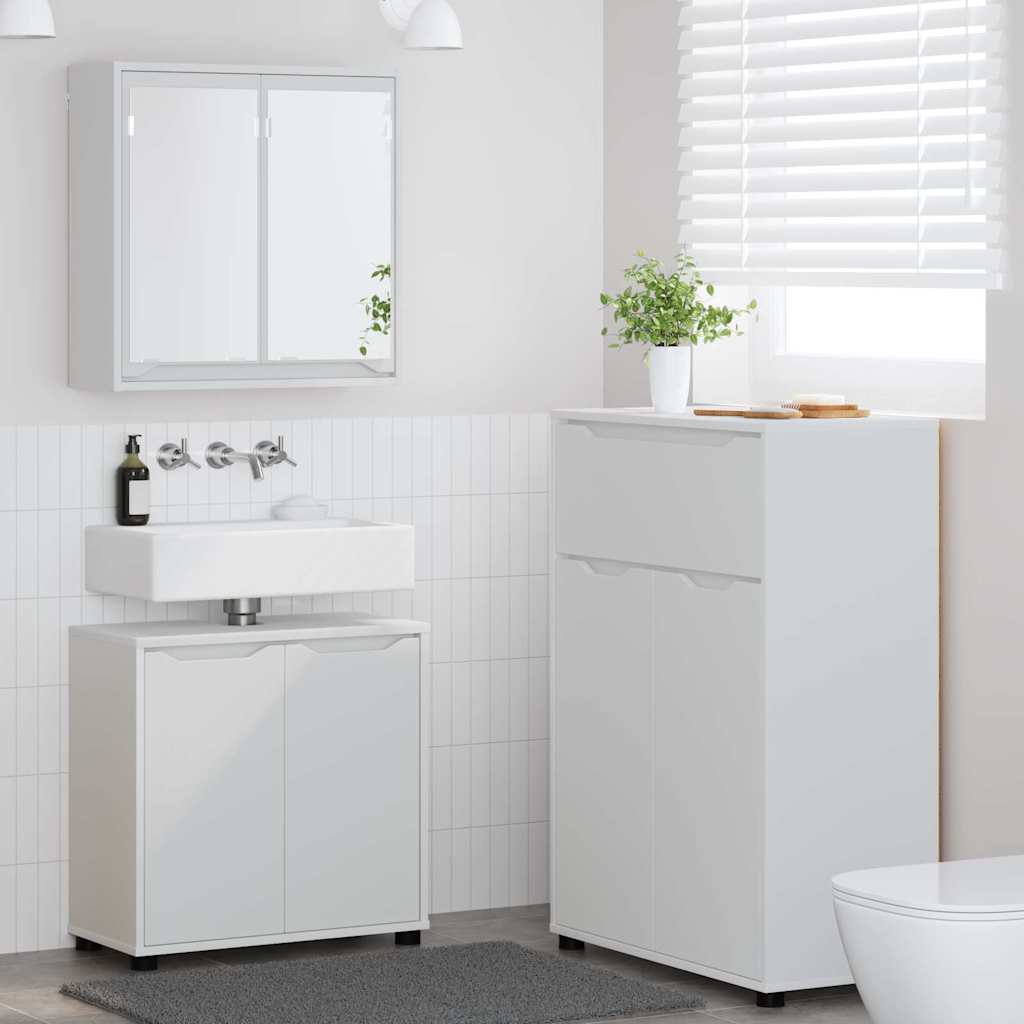Badkamermeubelset met lade met plank 3 pcs Wit Bewerkt hout is nu te koop bij PeponiXL, paradijselijk wonen!