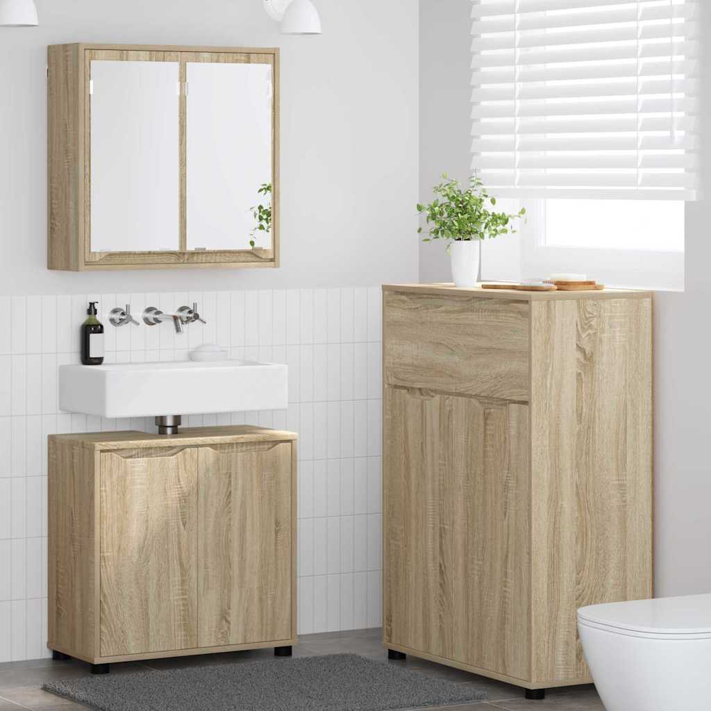 Badkamermeubelset met lade 3 pcs Sonoma Eiken Bewerkt hout is nu te koop bij PeponiXL, paradijselijk wonen!