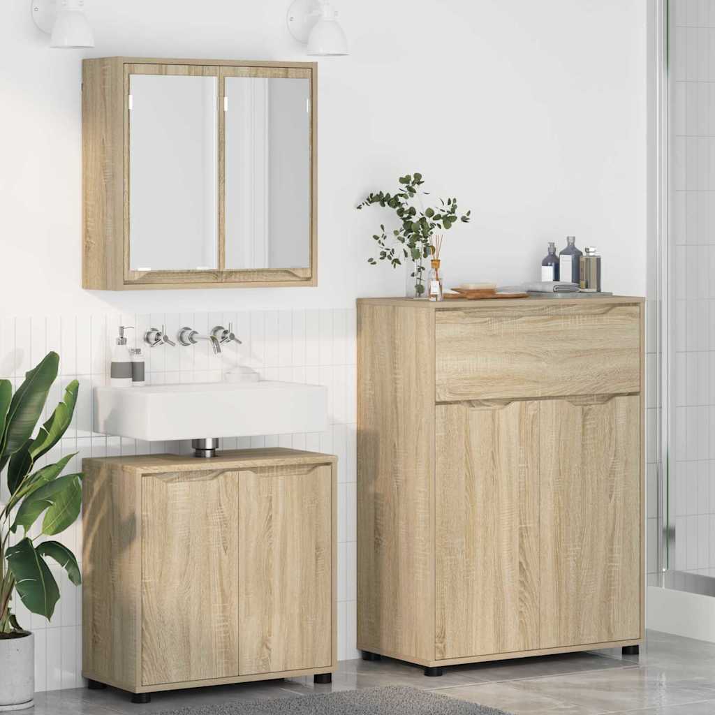 Badkamermeubelset met lade 3 pcs Sonoma Eiken Bewerkt hout is nu te koop bij PeponiXL, paradijselijk wonen!