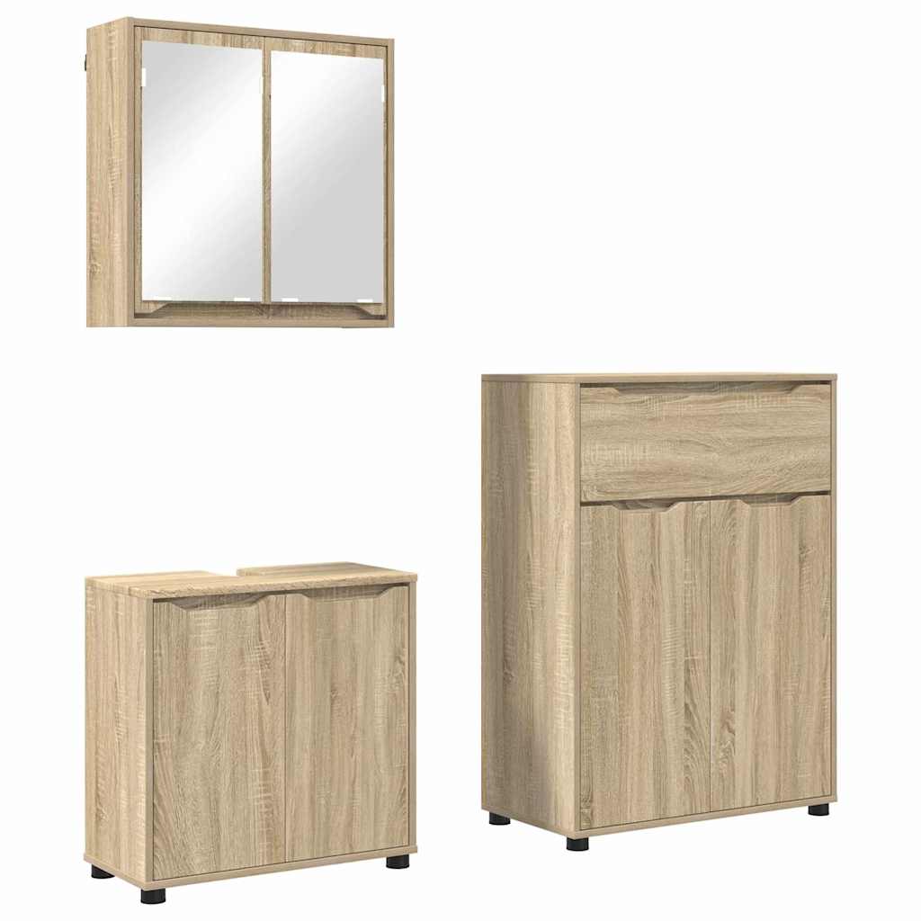 Badkamermeubelset met lade 3 pcs Sonoma Eiken Bewerkt hout is nu te koop bij PeponiXL, paradijselijk wonen!