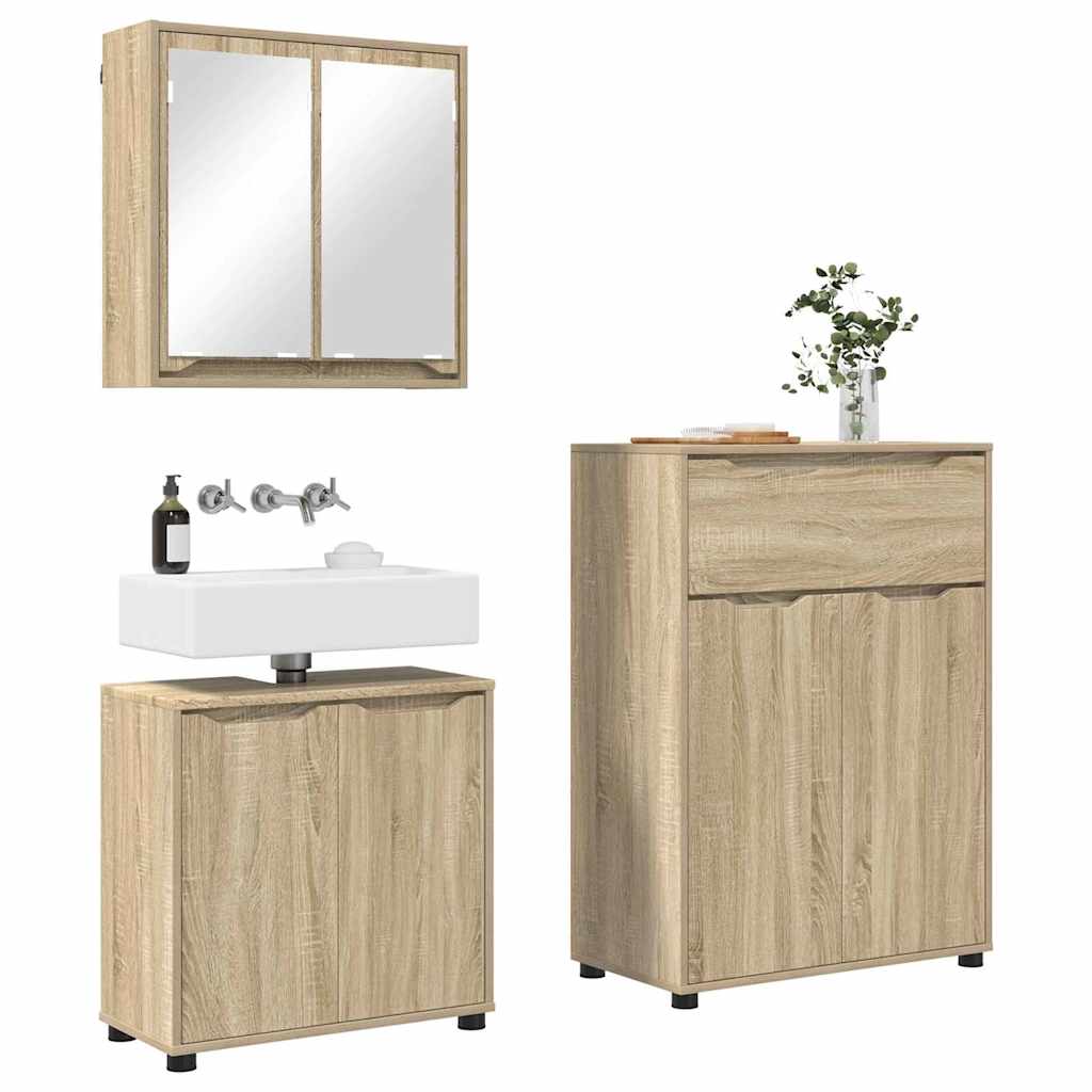 Badkamermeubelset met lade 3 pcs Sonoma Eiken Bewerkt hout is nu te koop bij PeponiXL, paradijselijk wonen!