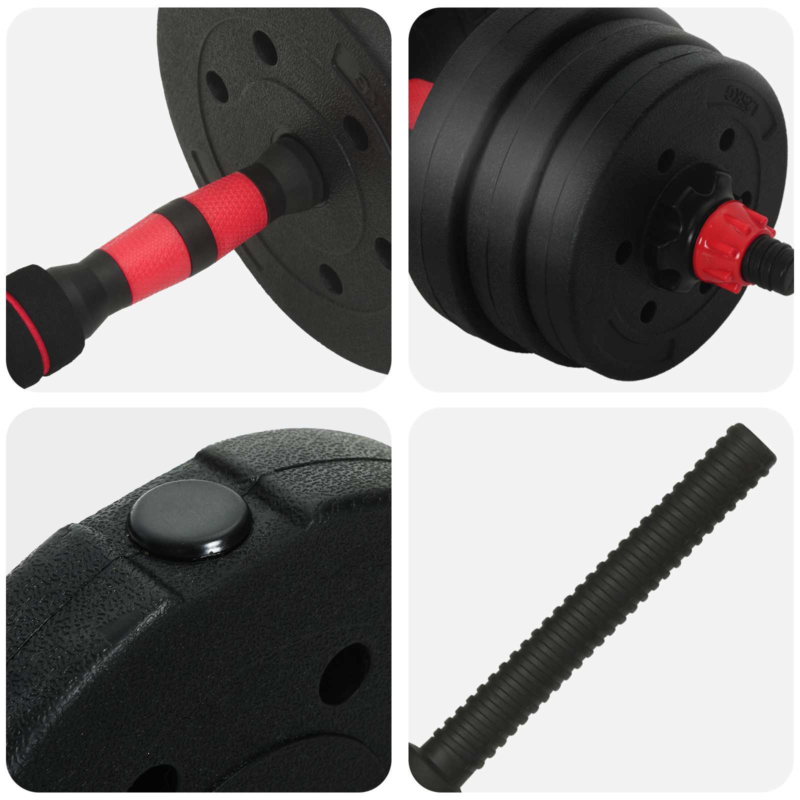 4-in-1 Halterset 30kg Zwart en Rood Cement en ijzeren zand is nu te koop bij PeponiXL, paradijselijk wonen!