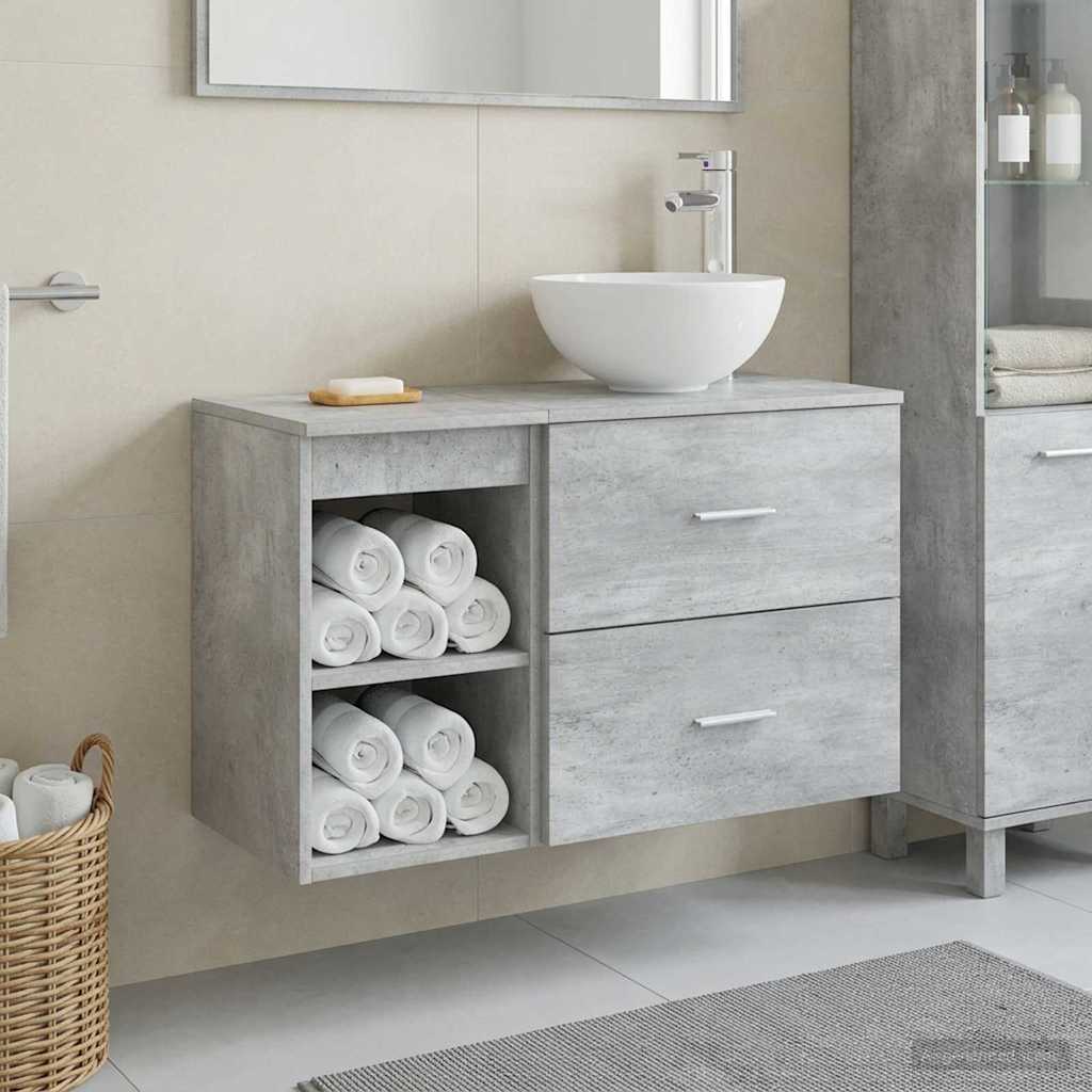 Badkamermeubelset 2 pcs Betongrijs Bewerkt hout is nu te koop bij PeponiXL, paradijselijk wonen!