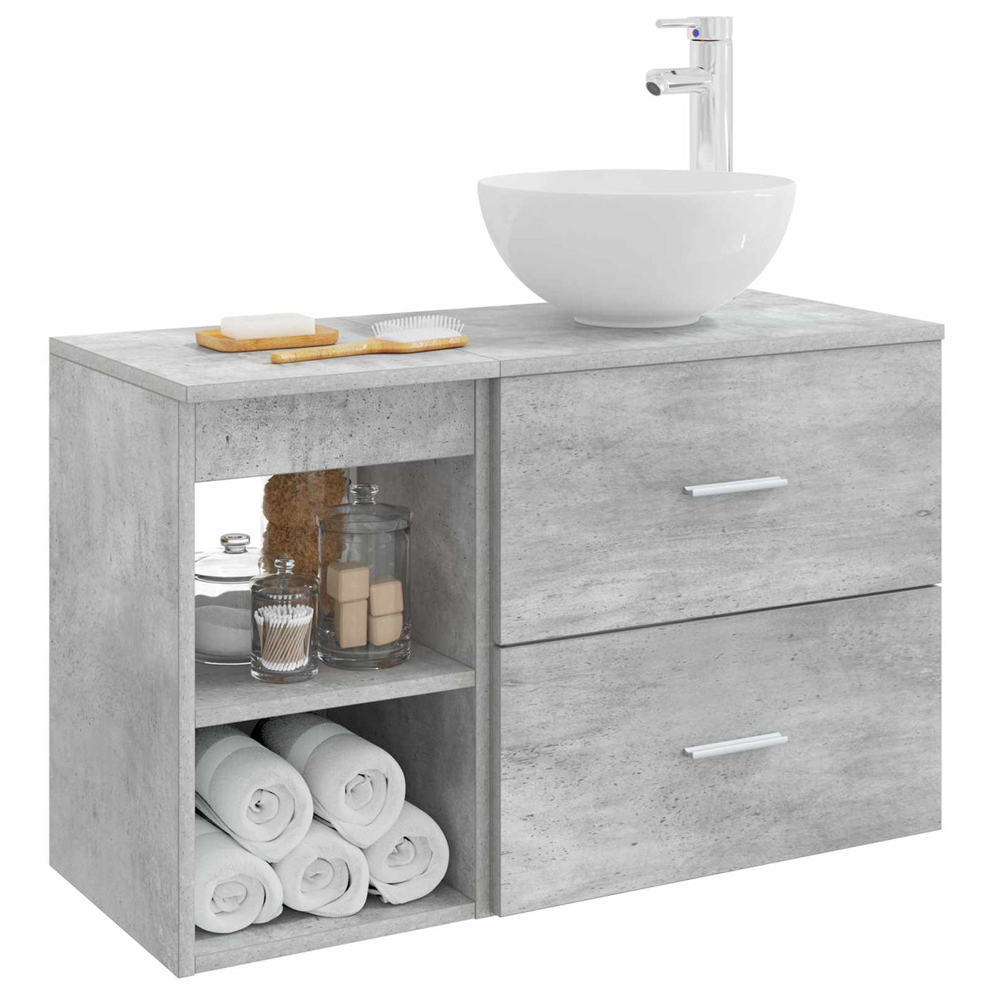 Badkamermeubelset 2 pcs Betongrijs Bewerkt hout is nu te koop bij PeponiXL, paradijselijk wonen!