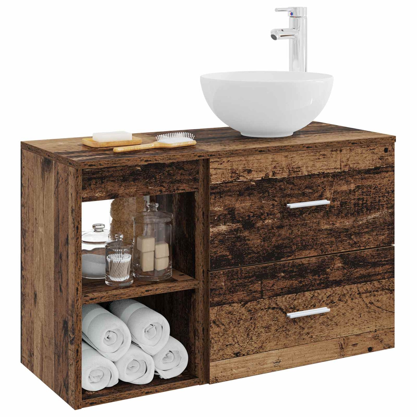 Badkamermeubelset 2 pcs Oud hout Bewerkt hout is nu te koop bij PeponiXL, paradijselijk wonen!