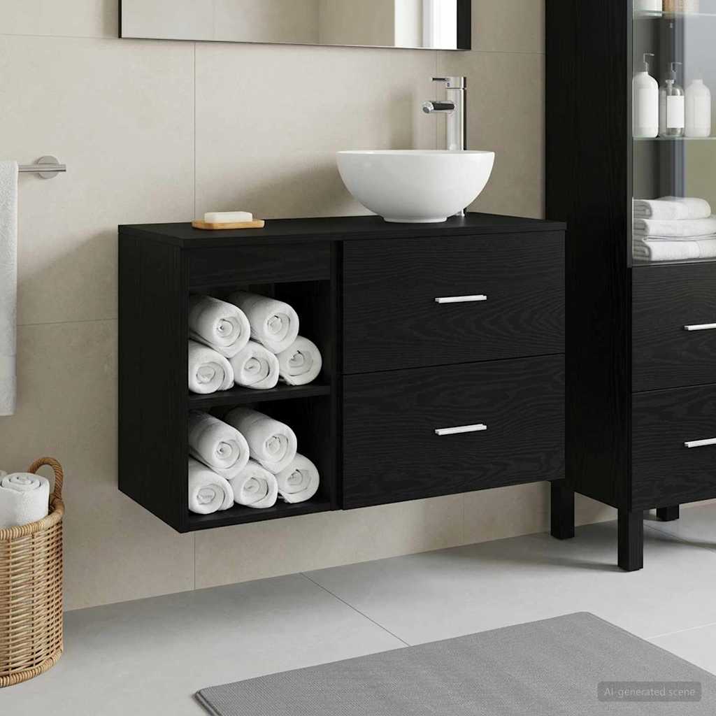 Badkamermeubelset 2 pcs Zwart eiken Bewerkt hout is nu te koop bij PeponiXL, paradijselijk wonen!