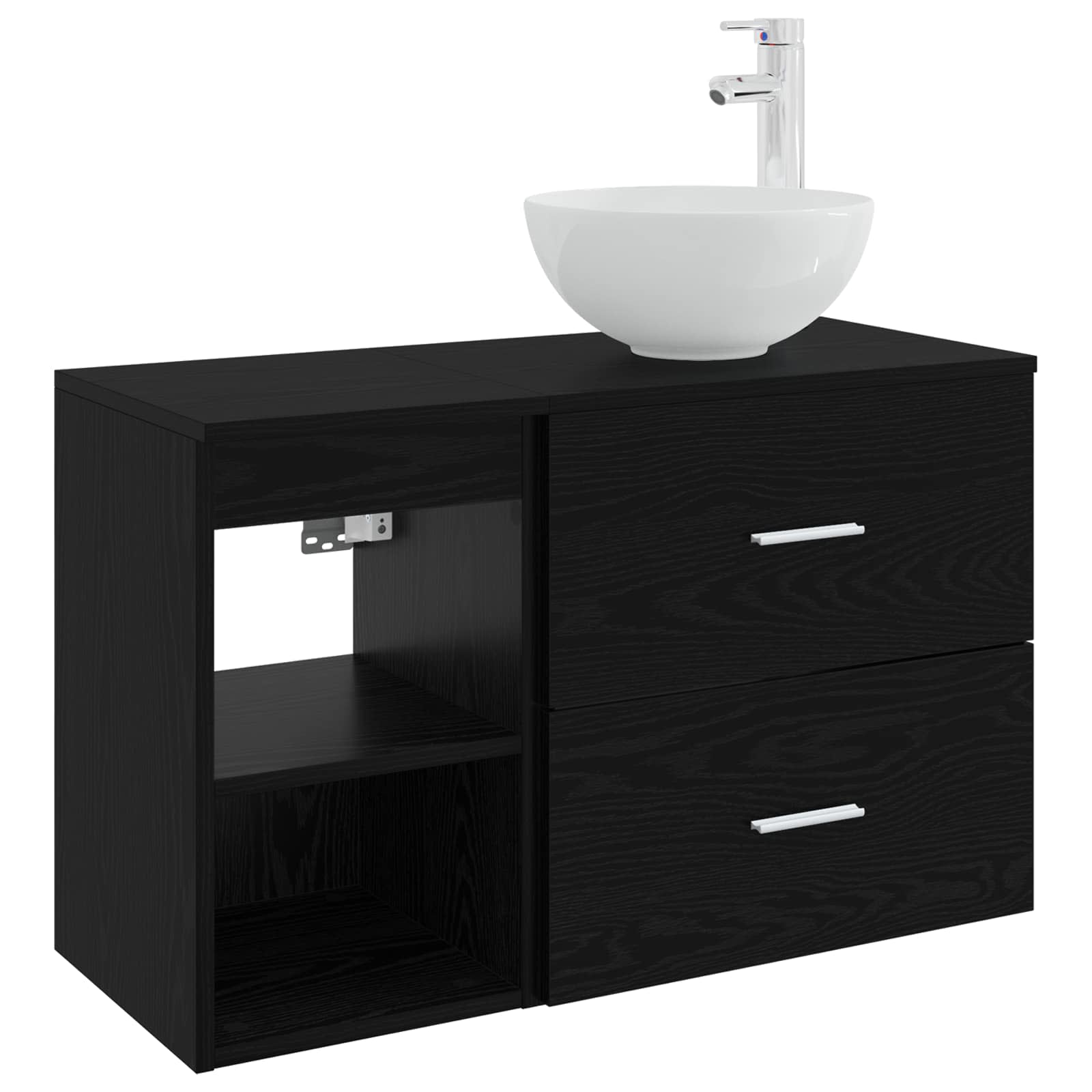 Badkamermeubelset 2 pcs Zwart eiken Bewerkt hout is nu te koop bij PeponiXL, paradijselijk wonen!