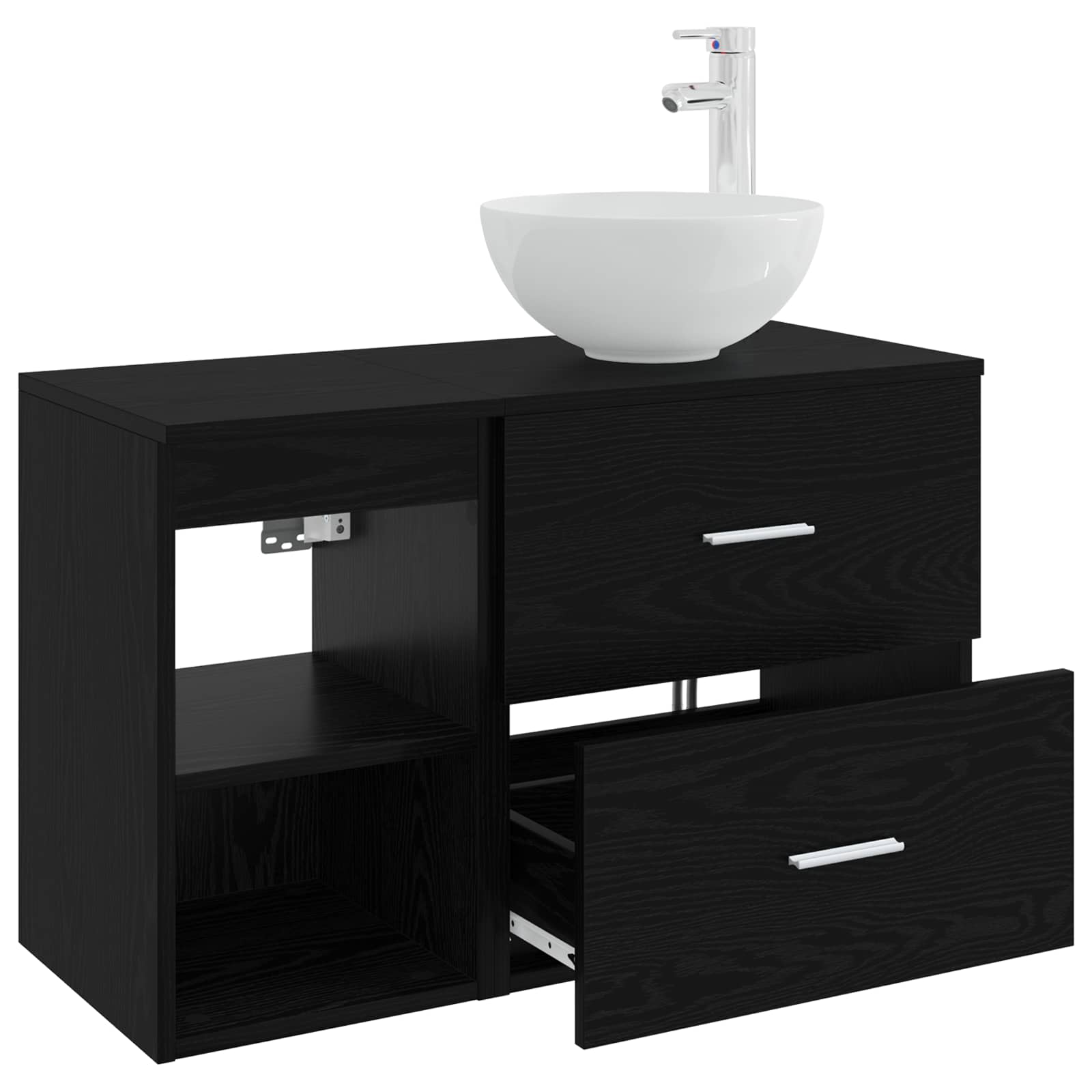 Badkamermeubelset 2 pcs Zwart eiken Bewerkt hout is nu te koop bij PeponiXL, paradijselijk wonen!