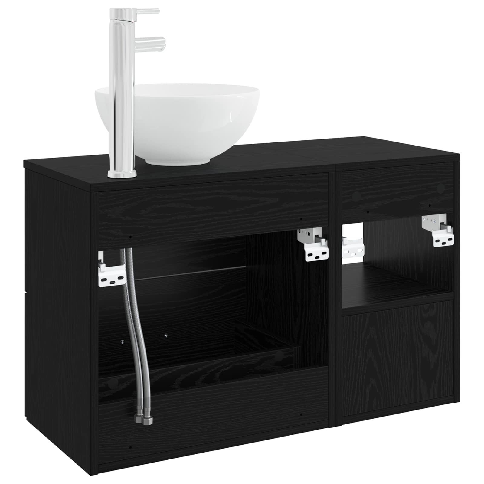 Badkamermeubelset 2 pcs Zwart eiken Bewerkt hout is nu te koop bij PeponiXL, paradijselijk wonen!