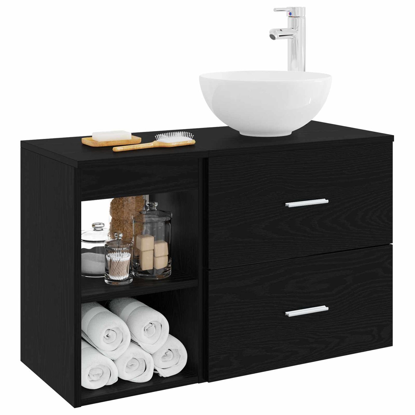 Badkamermeubelset 2 pcs Zwart eiken Bewerkt hout is nu te koop bij PeponiXL, paradijselijk wonen!
