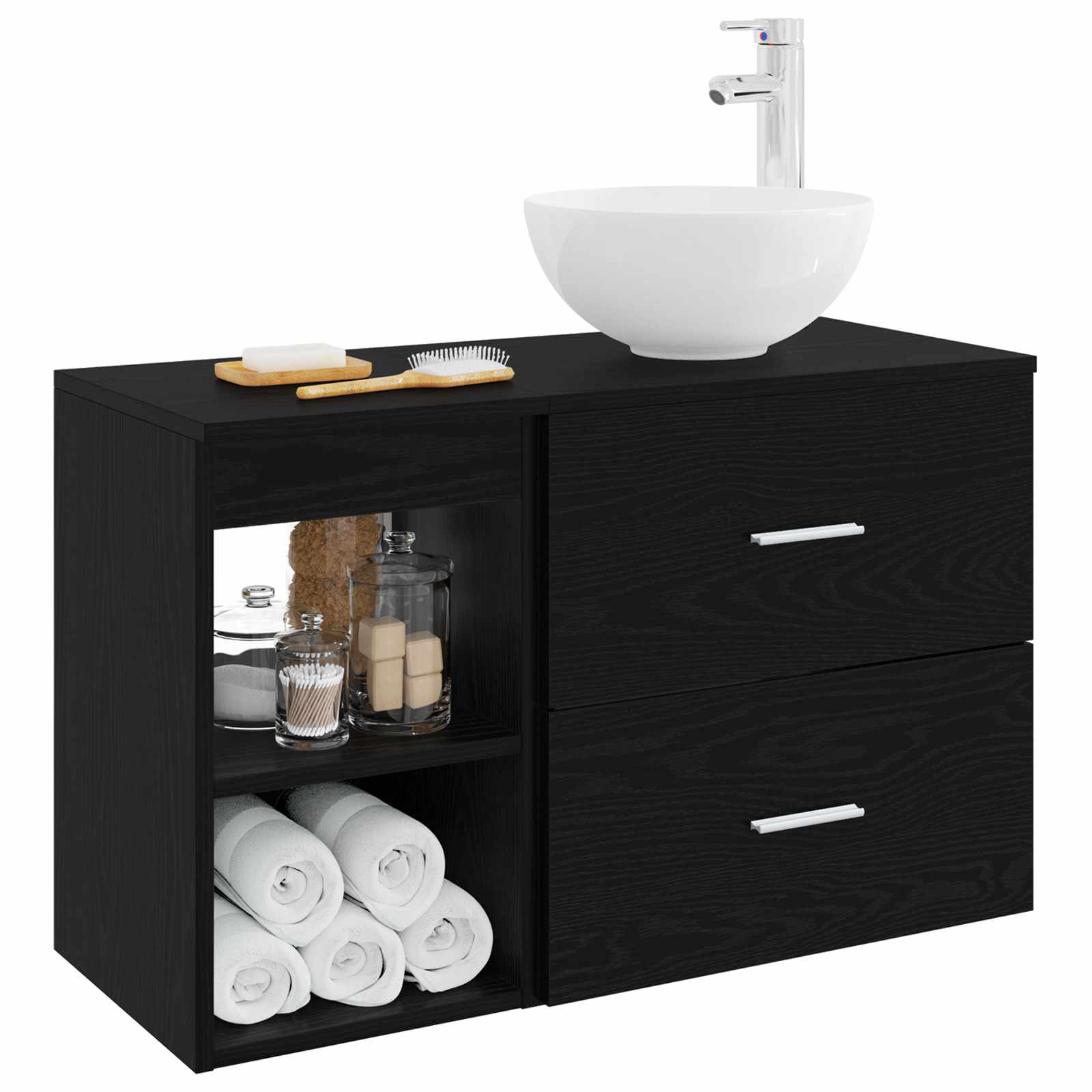 Badkamermeubelset 2 pcs Zwart eiken Bewerkt hout is nu te koop bij PeponiXL, paradijselijk wonen!