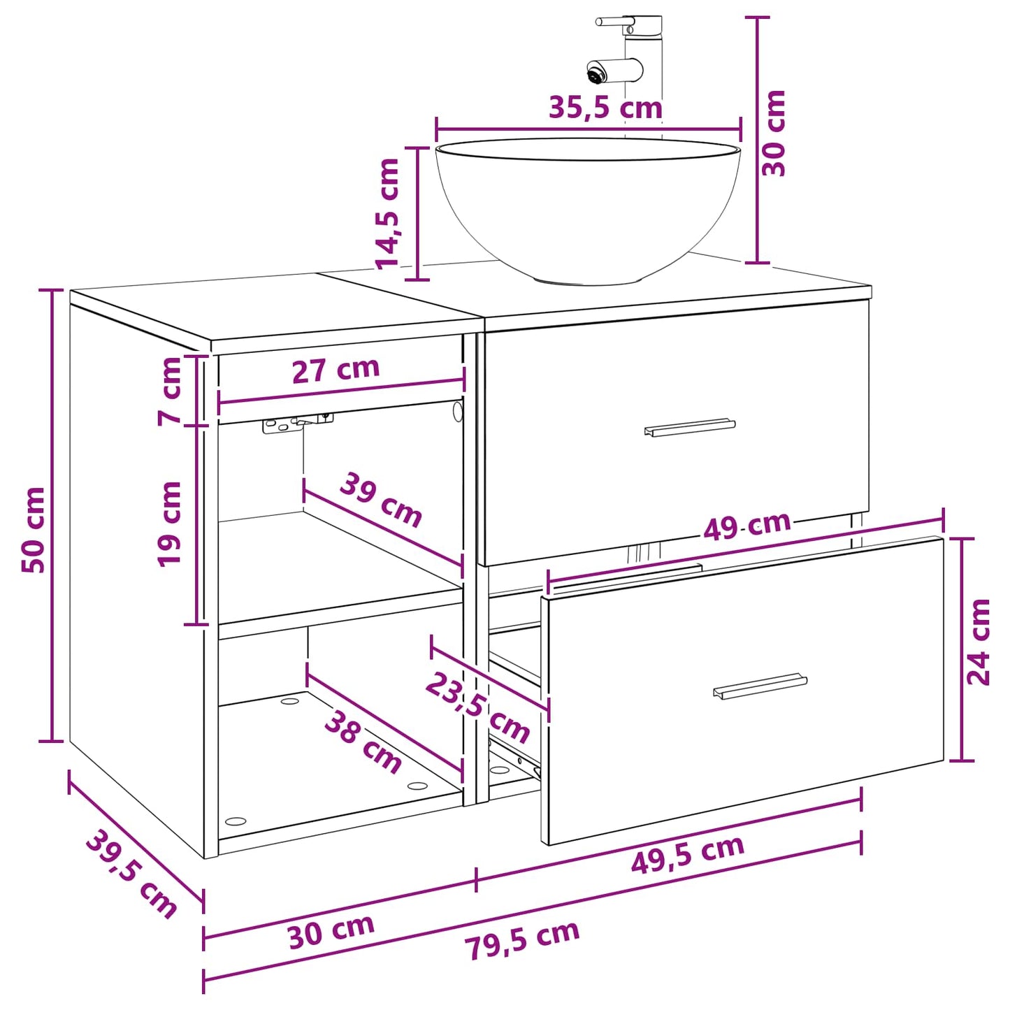 Badkamermeubelset 2 pcs Zwart eiken Bewerkt hout is nu te koop bij PeponiXL, paradijselijk wonen!
