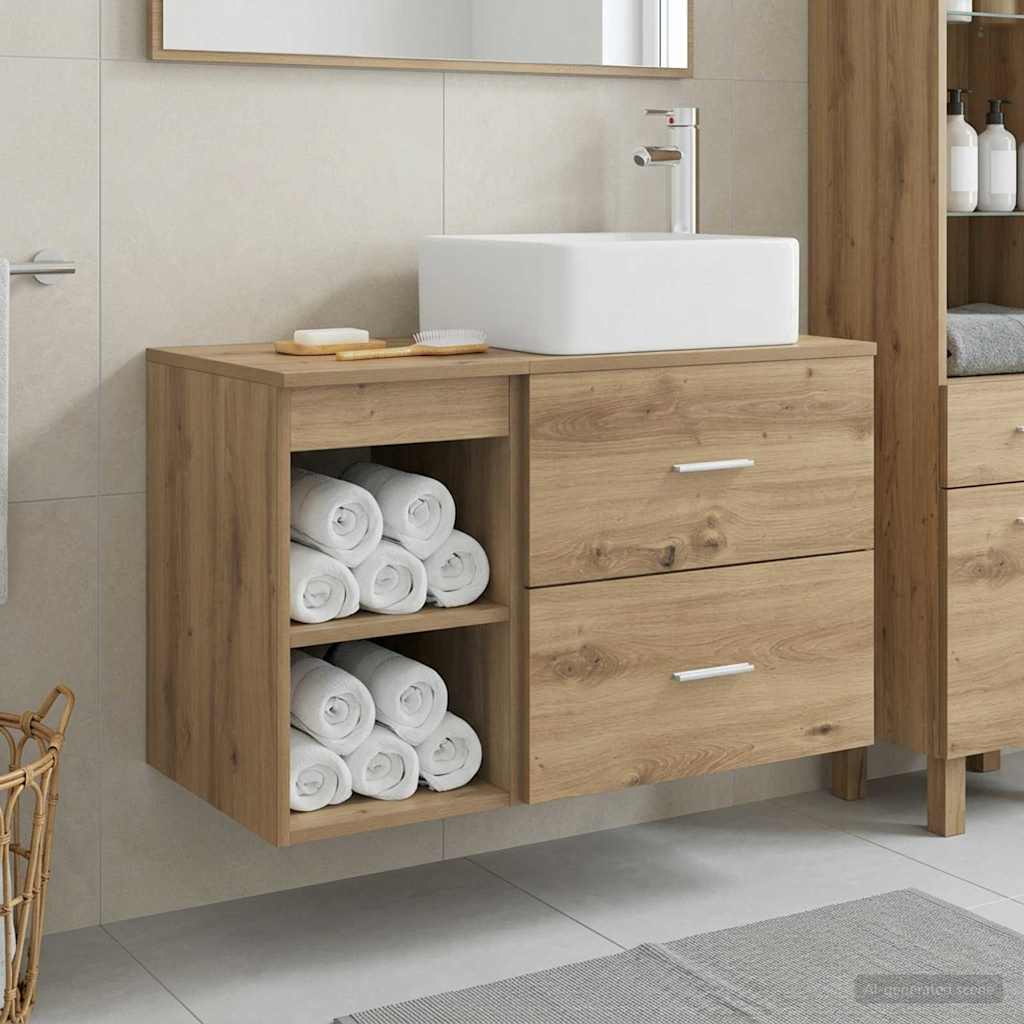 Badkamermeubelset 2 st Artisanaal eiken Bewerkt hout