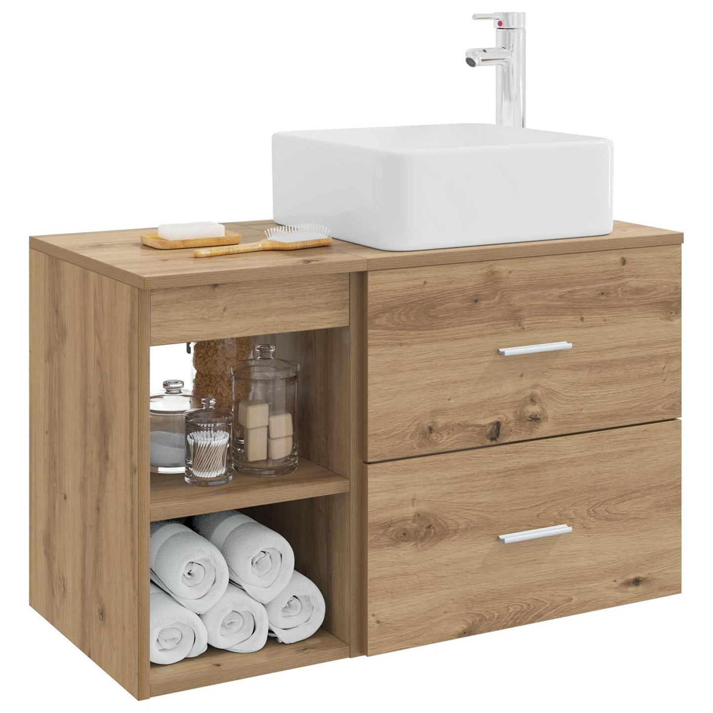 Badkamermeubelset 2 st Artisanaal eiken Bewerkt hout