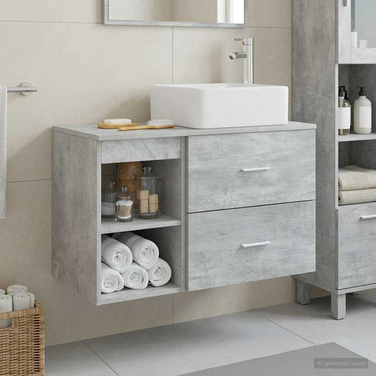Badkamermeubelset 2 pcs Betongrijs Bewerkt hout is nu te koop bij PeponiXL, paradijselijk wonen!