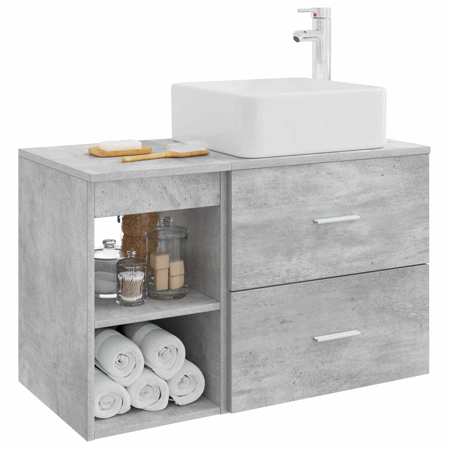 Badkamermeubelset 2 pcs Betongrijs Bewerkt hout is nu te koop bij PeponiXL, paradijselijk wonen!