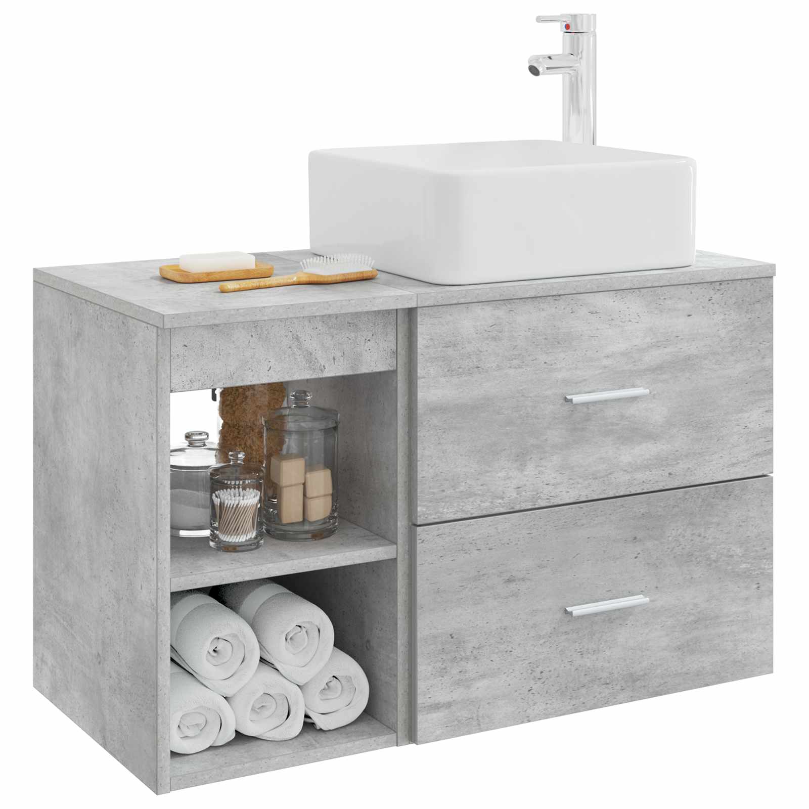 Badkamermeubelset 2 pcs Betongrijs Bewerkt hout is nu te koop bij PeponiXL, paradijselijk wonen!