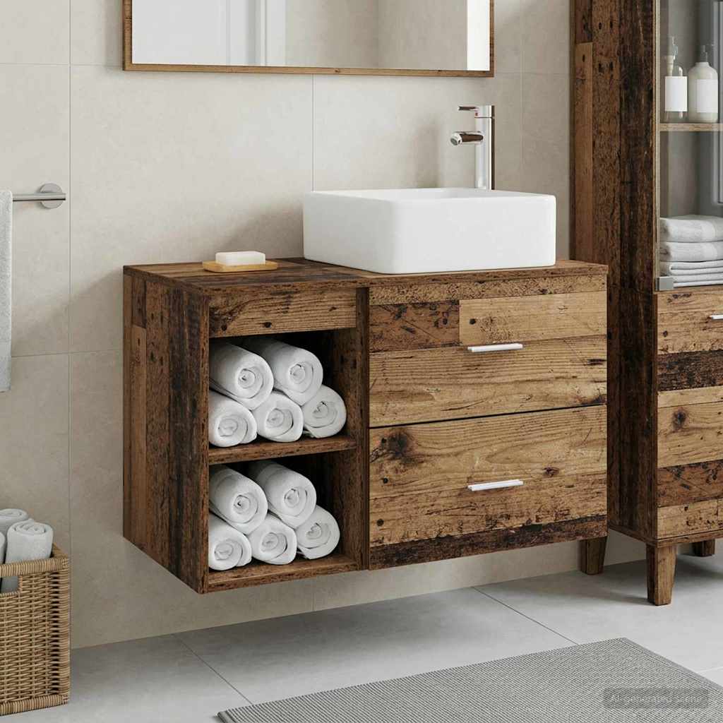 Badkamermeubelset 2 pcs Oud hout Bewerkt hout is nu te koop bij PeponiXL, paradijselijk wonen!