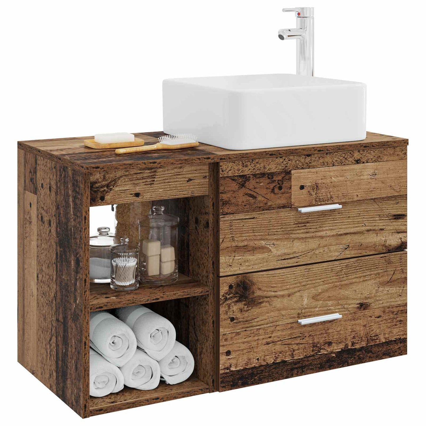 Badkamermeubelset 2 pcs Oud hout Bewerkt hout is nu te koop bij PeponiXL, paradijselijk wonen!
