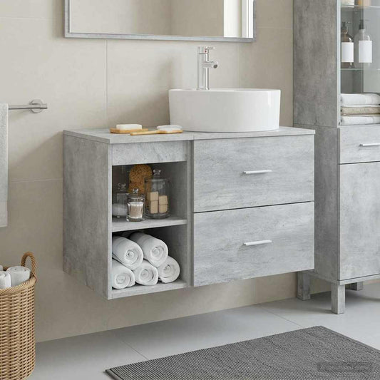 Badkamermeubelset 2 pcs Betongrijs Bewerkt hout is nu te koop bij PeponiXL, paradijselijk wonen!