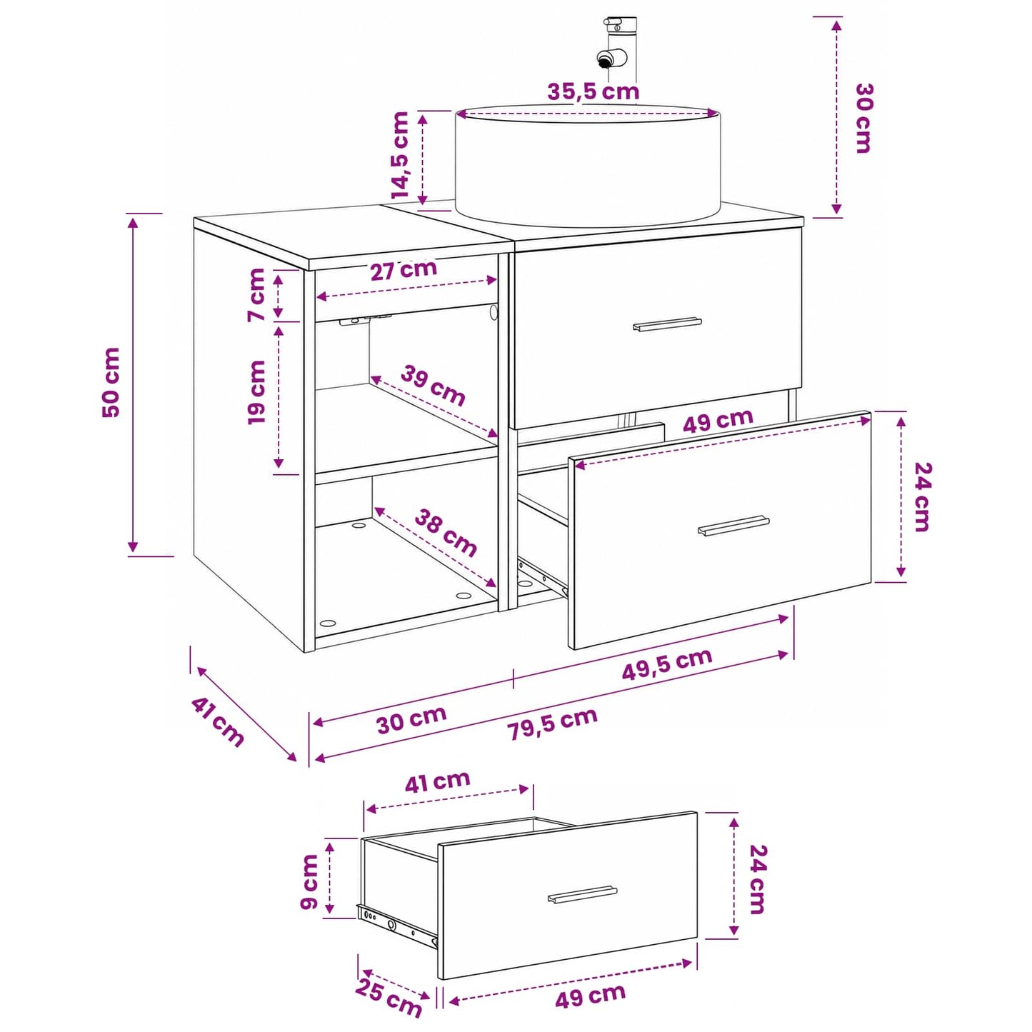 Badkamermeubelset 2 pcs Betongrijs Bewerkt hout