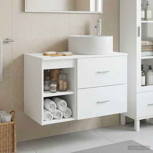 Badkamermeubelset 2 pcs Wit Bewerkt hout is nu te koop bij PeponiXL, paradijselijk wonen!
