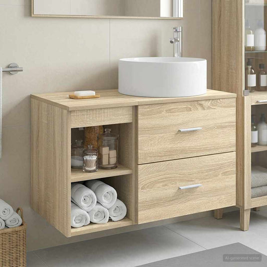 Badkamermeubelset 2 pcs Sonoma Eiken Bewerkt hout is nu te koop bij PeponiXL, paradijselijk wonen!