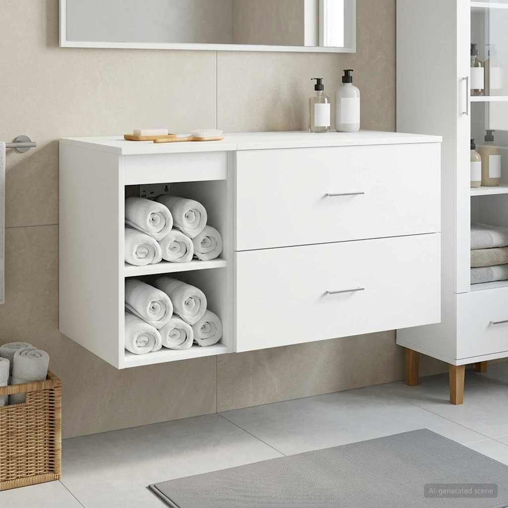 Badkamermeubelset 2 pcs Wit Bewerkt hout is nu te koop bij PeponiXL, paradijselijk wonen!