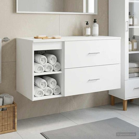 Badkamermeubelset 2 pcs Wit Bewerkt hout is nu te koop bij PeponiXL, paradijselijk wonen!