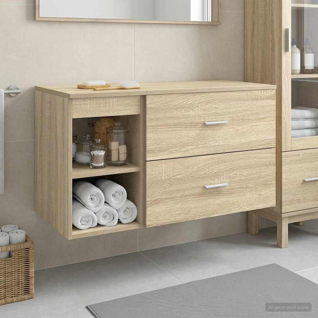 Badkamermeubelset 2 pcs Sonoma Eiken Bewerkt hout is nu te koop bij PeponiXL, paradijselijk wonen!