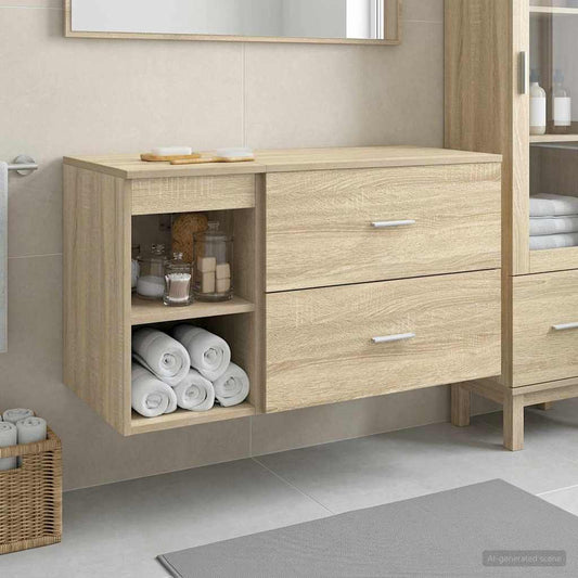 Badkamermeubelset 2 pcs Sonoma Eiken Bewerkt hout is nu te koop bij PeponiXL, paradijselijk wonen!
