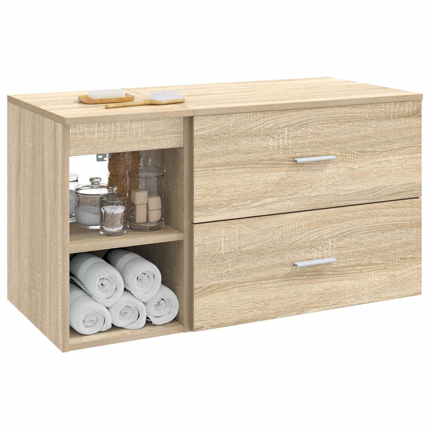 Badkamermeubelset 2 pcs Sonoma Eiken Bewerkt hout is nu te koop bij PeponiXL, paradijselijk wonen!