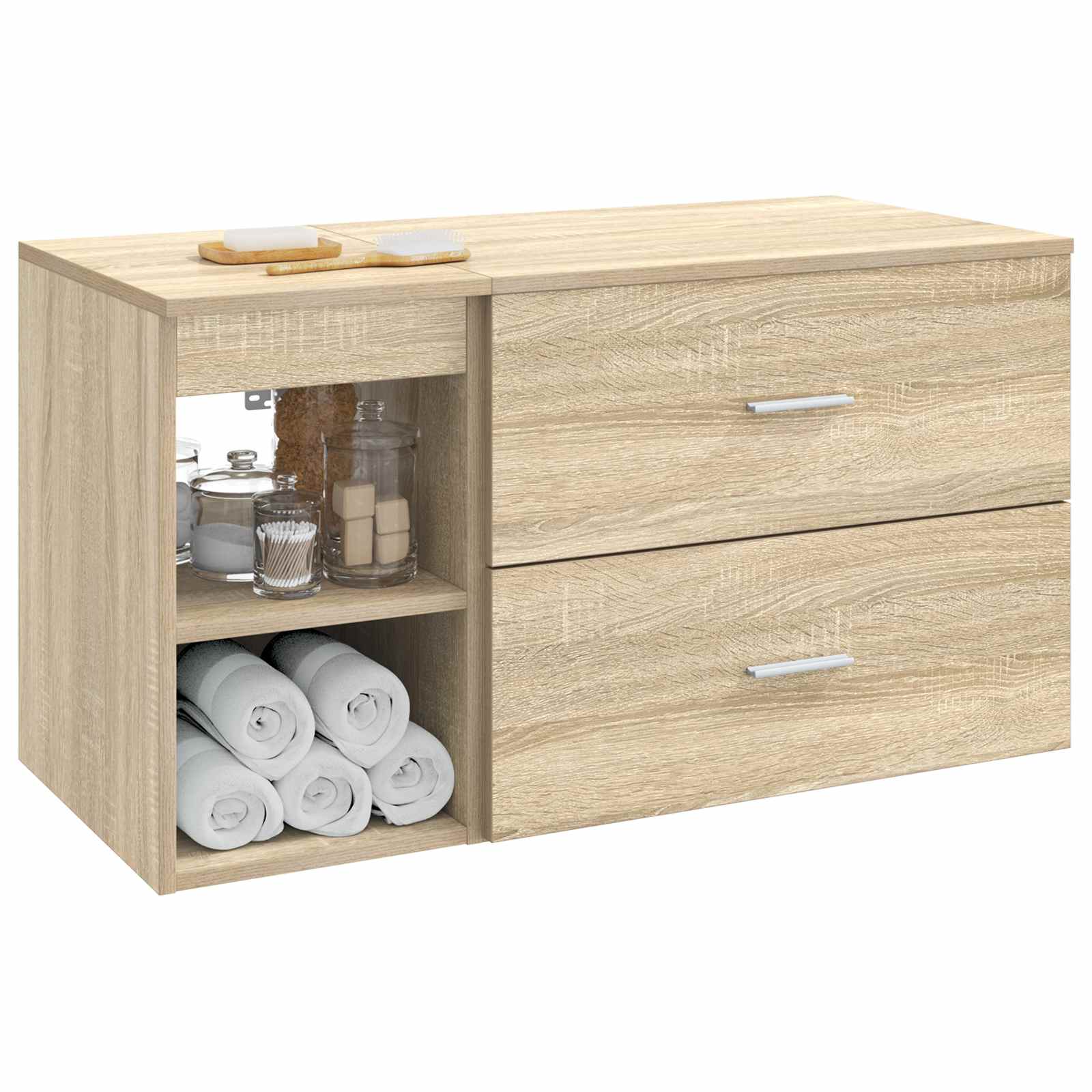 Badkamermeubelset 2 pcs Sonoma Eiken Bewerkt hout is nu te koop bij PeponiXL, paradijselijk wonen!