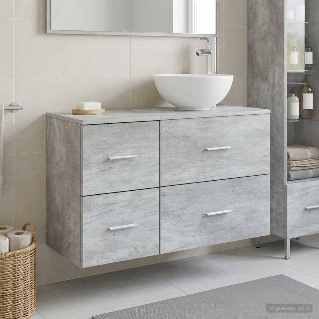 Badkamermeubelset 2 pcs Betongrijs Bewerkt hout is nu te koop bij PeponiXL, paradijselijk wonen!